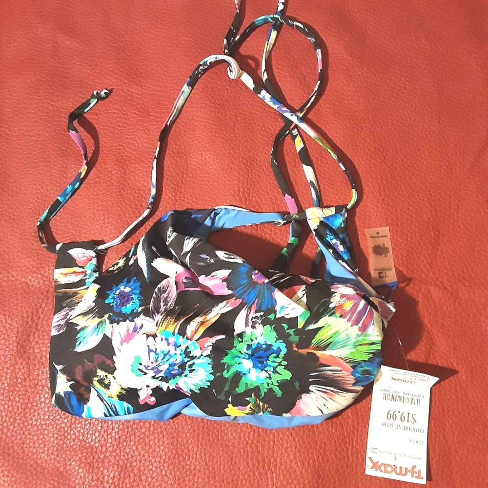 TiniBikini Blue and Floral Bikini Top